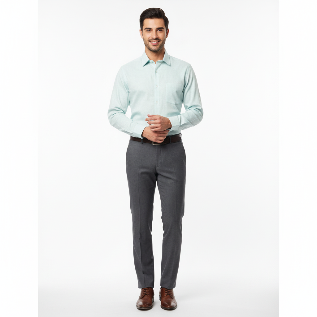 Scale Light Green Textured Dress Pent Shirt