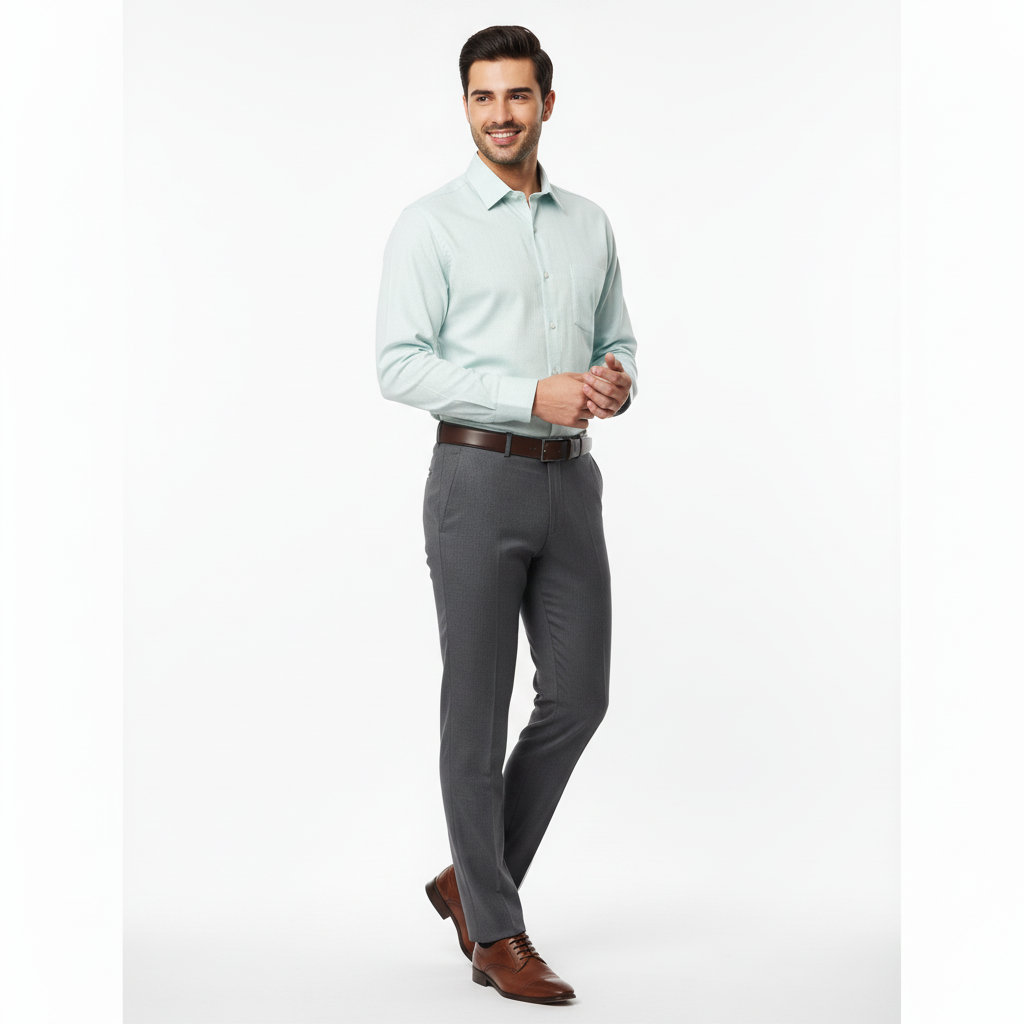 Scale Light Green Textured Dress Pent Shirt